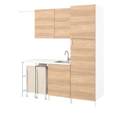 Modern light wooden ENHET laundry unit with sink & cabinets.