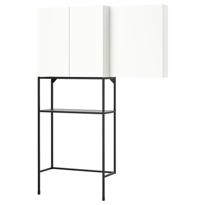 ENHET: white wall cabinet with black metal frame, two shelves, modern design.