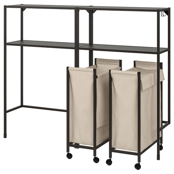 Black ENHET rolling laundry center with canvas bags.