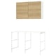 Option: A white ENHET countertop with metal legs and a wooden wall cabinet. The cabinet has two closed doors.
