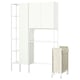 White ENHET storage unit combo with shelves, closed cabinets, and a laundry bag on wheels.