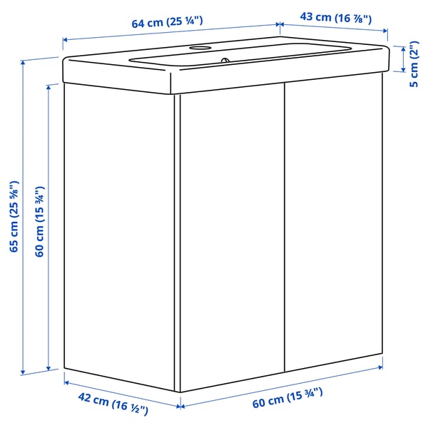 ENHET / TVÄLLEN Wash-stnd w doors/wash-basin, white, 64x43x65 cm