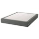 Gray ESPEVÄR bed base, rectangular, fabric-covered, on slats.