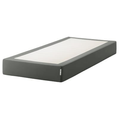 Gray ESPEVÄR bed base with foam, rectangular frame.