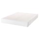 A white ESPEVÄR mattress base. It is rectangular, made of solid pine and polyester, designed to support and elevate a bed.