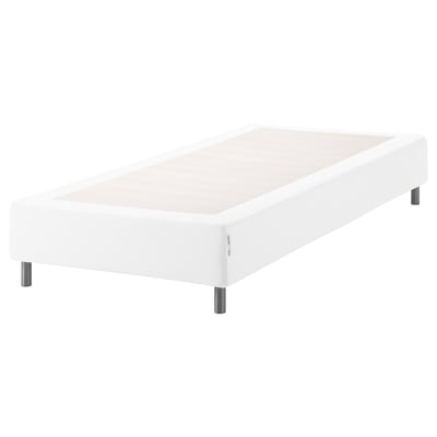 White ESPEVÄR bed base with metal legs.