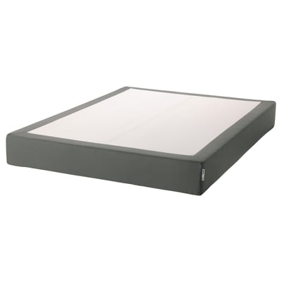 An ikea ESPEVÄR grey mattress base in a rectangular shape, covered in fabric, designed to support and elevate a mattress.