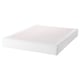 Option: An ESPEVÄR white mattress base, rectangular with a smooth, clean design. Its made of solid pine, polyester, and cotton.
