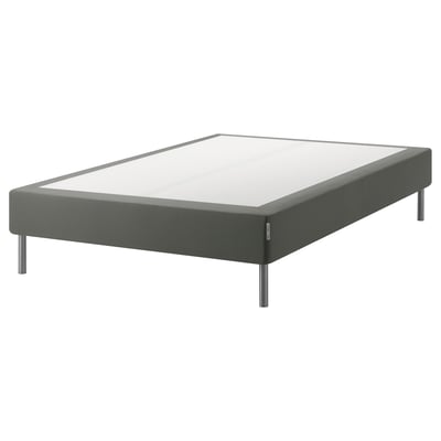 Ikea espevar grey upholstered bed base, rectangular shape w/ metal legs.