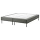 Espevar grey fabric bed base, raised with metal legs, minimalist design.
