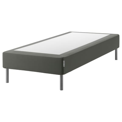 Espevar gray mattress base, upholstered, rectangular, elevated on metal legs.