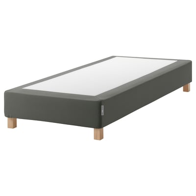 Gray espevar mattress base with wooden legs, modern design.