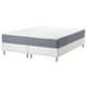 Blue-grey and white bed mattress on a white base. Rectangular, handles, pocket springs.