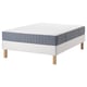 White espevar/valevag mattress on white oak-leg base, rectangular, modern design.