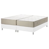 Espevar/vatnestrom bed set: two white mattresses on white base, pocket springs, natural materials.
