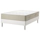 Espevar/vatnestrom bed: white, upholstered, rectangular, stainless steel legs, natural materials.
