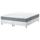 IKEA mattress set, white and blue, rectangular, upholstered with cotton and polyester, supported by metal legs.