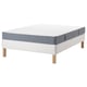 White bed base with grey mattress, wooden legs, firm bonnell spring support.
