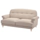 ESSEBODA beige cotton sofa, soft with tufted back, rolled arms, light wood legs.