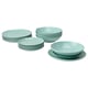 Option: Green FÄRGKLAR stoneware dinnerware set, plates & bowls stacked, matte finish.