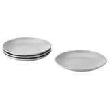 Set of 4 grey FÄRGKLAR stoneware plates, simple, functional design.