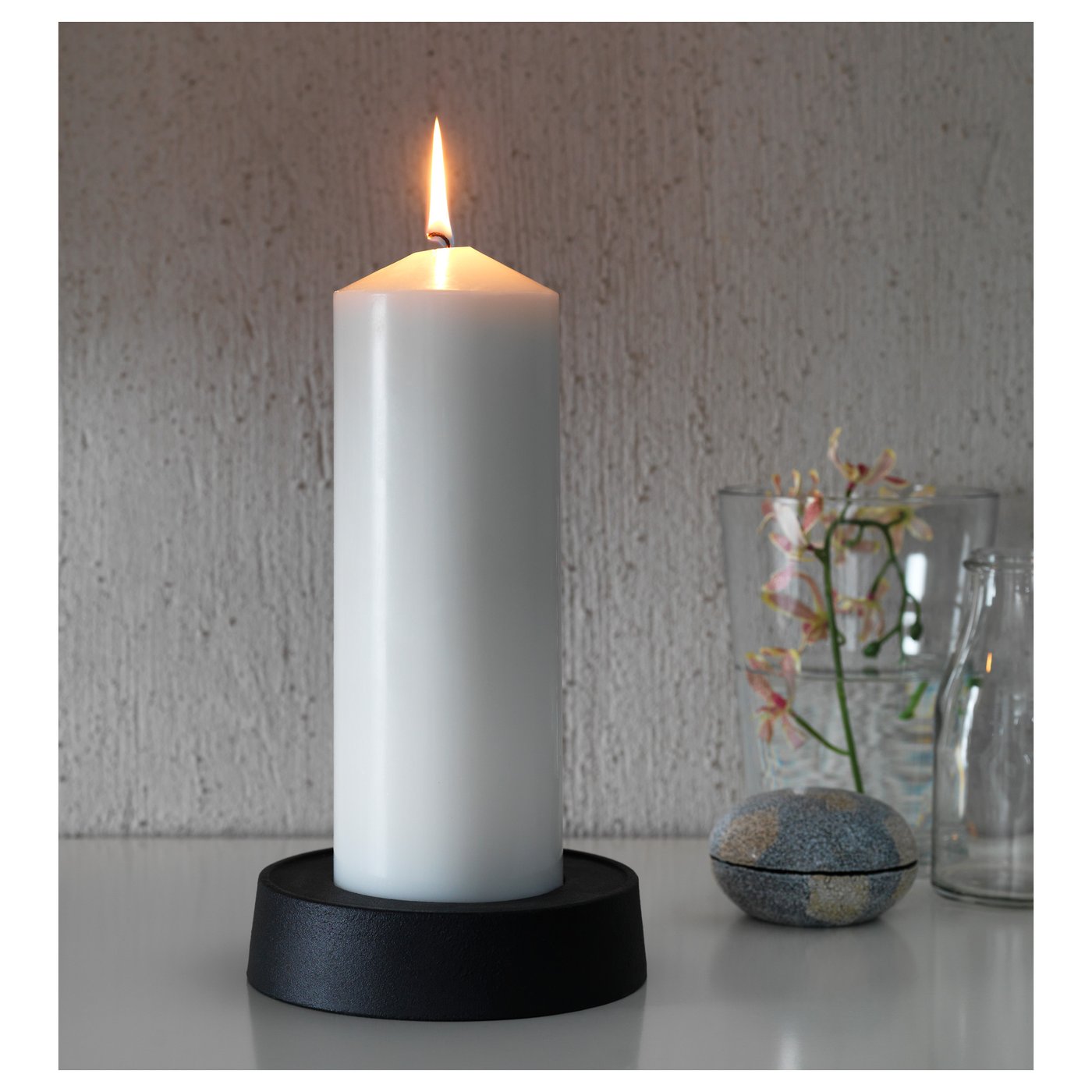 FENOMEN unscented pillar candle, white, 23 cm90 hr - IKEA Sweden