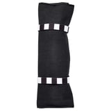 Black and white striped travel cutlery case, rectangular shape, durable fabric with cotton material, designed for easy portability.