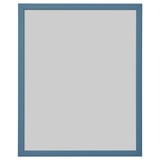 A blue FISKBO picture frame with a rectangular shape and simple design. It has a plastic front for safety and can be hung vertically or horizontally.