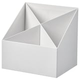 A white FJÄDERHARV desk organizer with four compartments, made of recycled paperboard.
