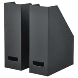 Two gray FJÄDERHARV magazine holders, made of recycled paperboard, standing side by side, rectangular with angled tops.