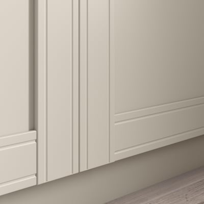 FLISBERGET white door with subtle grooves. Scandinavian style, matte finish. Wooden floor.