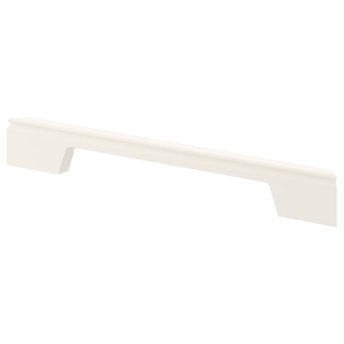 A white kitchen cabinet plinth, made from fiberboard with a plastic finish, featuring cut-outs for ventilation or built-in appliances.
