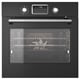 Option: Black built-in oven with digital display and glass door. Telescopic rails and metal racks inside.