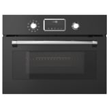 Black built-in microwave-convection oven combo with stainless steel handle and digital display.