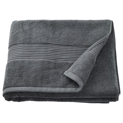 FREDRIKSJÖN grey towel, thick, soft 100% cotton, folded with ribbed border.