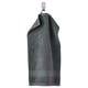 A hanging FREDRIKSJÖN towel in dark gray, made of 100% cotton, with a textured surface and decorative border.