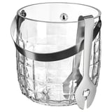 FRÖJDA ice bucket: clear, faceted glass, chrome handle & tongs, timeless design, practical for serving.