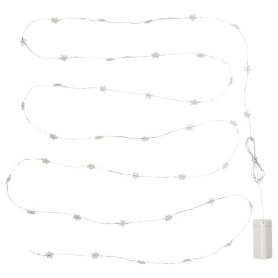 String of 40 white star lights with battery box, ideal for holidays or decor.