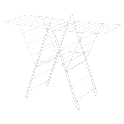 A FROST drying rack. Its white, made of steel, with an expandable frame for hanging clothes.