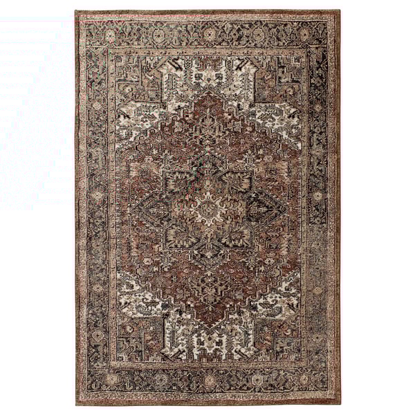GADBJERG rug, beige with intricate designs, rectangular, woven with polypropylene and jute, perfect for high-traffic areas.