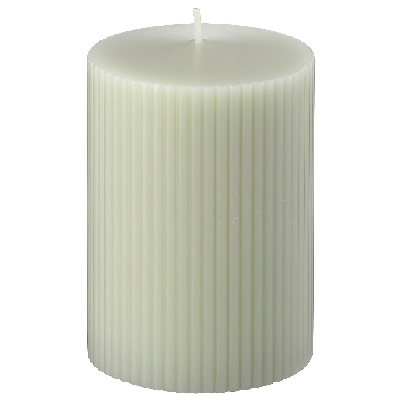 White GLASBJÖRK candle, ribbed design, standing upright.