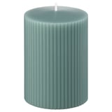 GLASBJÖRK blue-green candle, ribbed, cylindrical, wax & cotton wick.