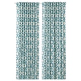 Pair of blue cotton/jute geometric pattern curtains.