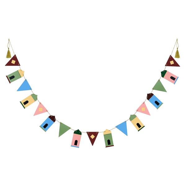 GOKVÄLLÅ garland: colorful paper house pennants, hangable festive decoration.