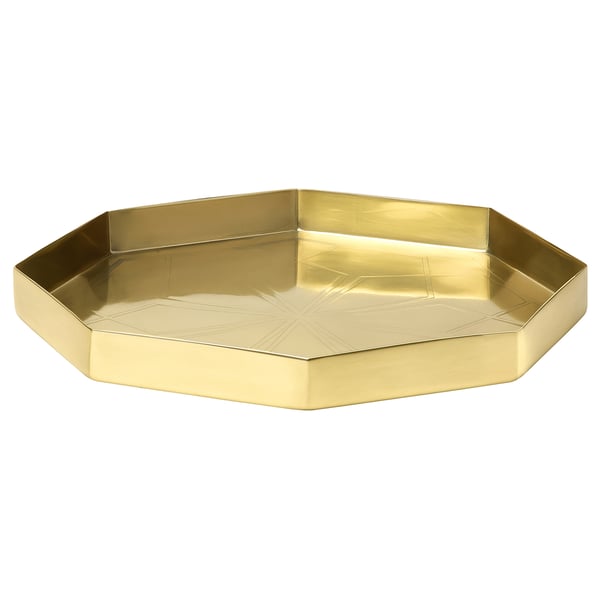 Octagonal gold tray, engraved floral, aluminum.