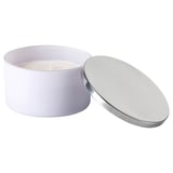 Lavender GOLIATTUJA candle in purple glass with metallic lid. Round, sleek design, calm floral scent.