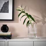 GRADVIS vase with flower; clear, round, tall.