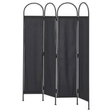 Black room divider, GRÅFJÄLLET series, modern industrial style, 3 panels with arched tops, metal frame, and polyester fabric.