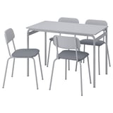 A gray gräsala dining set with a rectangular table and four fabric upholstered chairs.