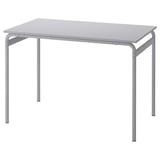 Gray GRÅSALA metal table with rectangular top and smooth melamine surface, four sturdy legs, minimalist design.